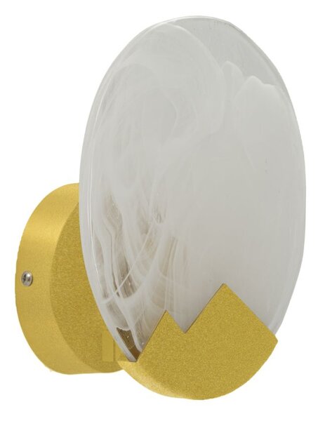 Lampada da Muro Moon Ø20x10 cm in Vetro e Ferro Oro e Bianco
