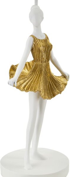 Lampada da Tavolo Ballerina Ø30x90,5 cm in Resina e Ferro e Tessuto Oro e Bianco
