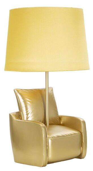 Lampada da Comodino Midcentury Gialla Ø26x46 cm in Resina e Ferro e Tessuto Oro
