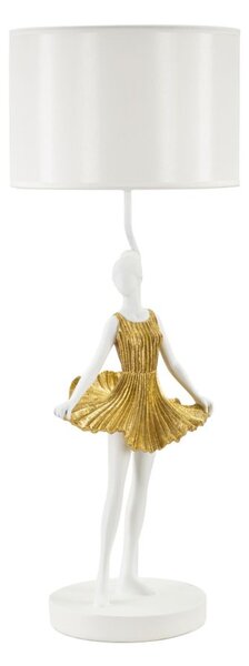 Lampada da Tavolo Ballerina Ø30x90,5 cm in Resina e Ferro e Tessuto Oro e Bianco