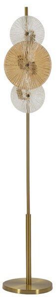 Lampada da Terra Osaka 30x30x164 cm in Ferro e Vetro Oro e Marrone e Trasparente