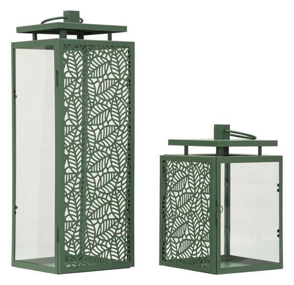 Lanterne Hall Coppia 15x14,5x41,5 cm in Metallo e Vetro Verde