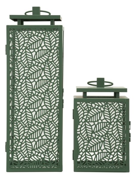 Lanterne Hall Coppia 15x14,5x41,5 cm in Metallo e Vetro Verde