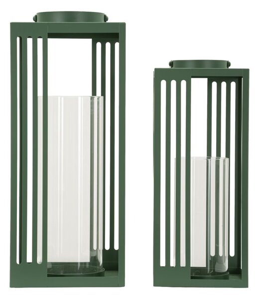 Lanterne Linee Coppia 18,3x18,3x43,5 cm in Metallo e Vetro Verde