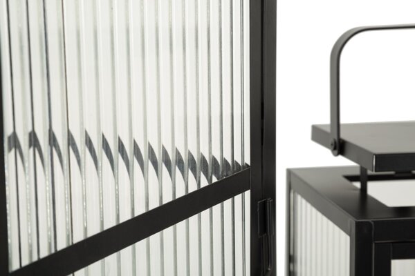 Lanterne Andromeda Tris 25,5x25x50 cm in Metallo e Vetro Nero