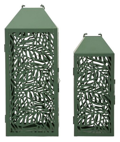 Lanterne Carving Coppia 17,8x17,8x44 cm in Metallo Verde