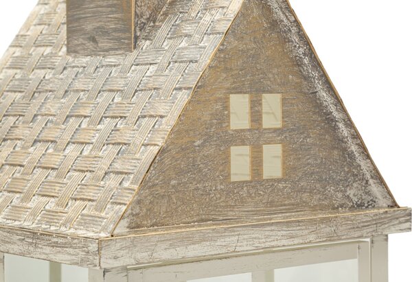 Lanterne Home Coppia 24,5x24,5x55 cm in Legno e Vetro Bianco e Grigio