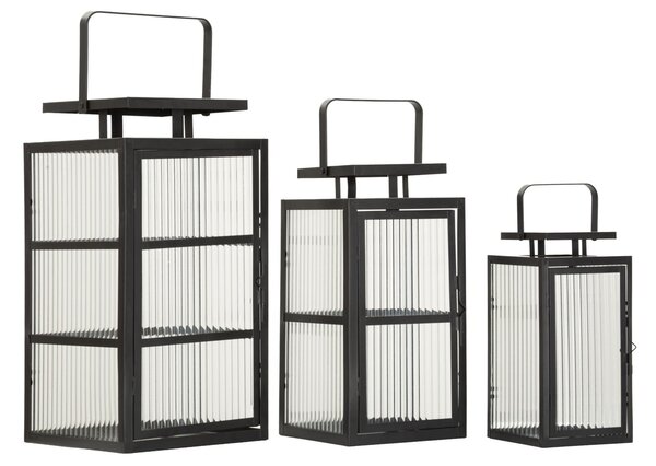 Lanterne Andromeda Tris 25,5x25x50 cm in Metallo e Vetro Nero