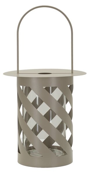 Lanterna Saturno Tortora Twist Ø23x43 cm in Metallo e Vetro Grigio tortora