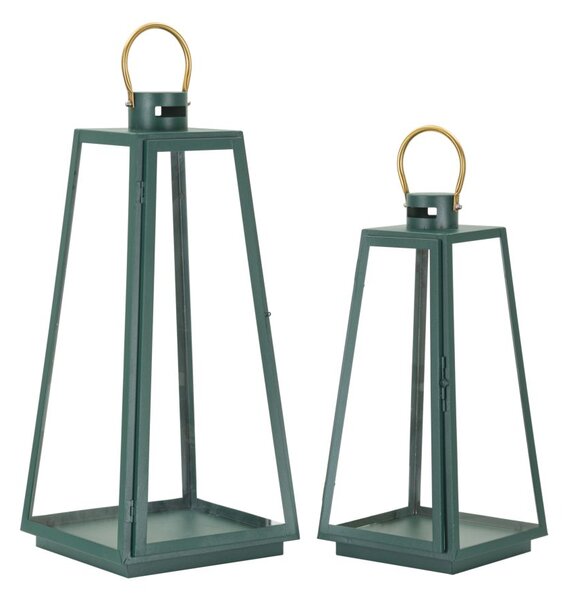 Lanterne Grent Set 2 Pz Ø25x57 cm - Ø20x45 cm in Ferro e Vetro Verde e Oro