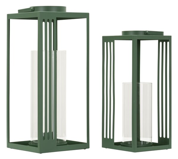 Lanterne Linee Coppia 18,3x18,3x43,5 cm in Metallo e Vetro Verde