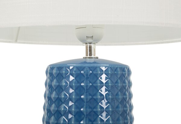 Lampada da Tavolo Gliss Blu Ø30x52 cm in Ceramica e Ferro e Tessuto Blu e Bianco