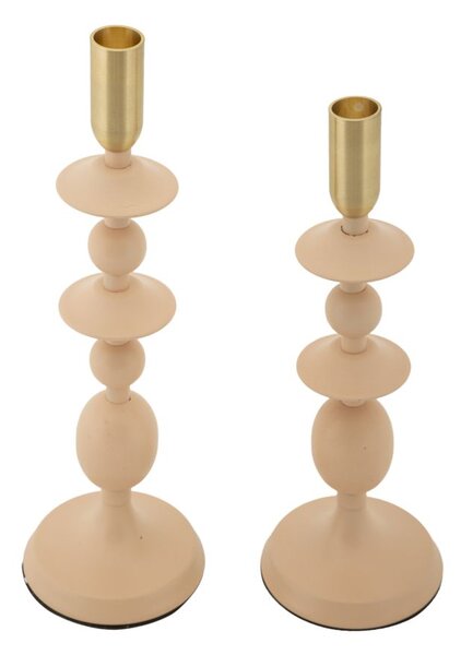 Porta Candele Gemini Rosa Set 2 Pz Ø10x33 cm - Ø10x29 cm in Ferro Rosa e Oro