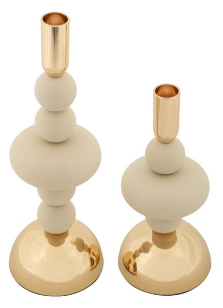 Porta Candele Galaxy Crema Set 2 Pz Ø10x30 cm - Ø10x22 cm in Ferro Crema e Oro