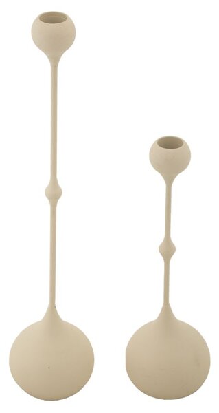 Porta Candele Slimmy Crema Set 2 Pz Ø8x36 cm - Ø8x32 cm in Ferro Crema e Oro