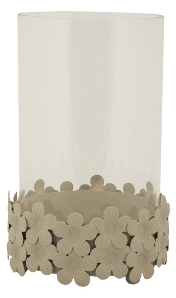 Porta Candele Dune con Vetro Ø14x21 cm in Ferro e Vetro Crema