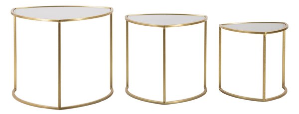 Tavolinetti da Caffè Triangle Set 3 Pz Ø60x50 cm - Ø50x45 cm - Ø40x40 cm in Ferro e Vetro Oro