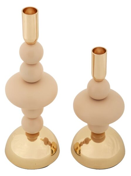 Porta Candele Galaxy Rosa Set 2 Pz Ø10x30 cm - Ø10x22 cm in Ferro Rosa e Oro