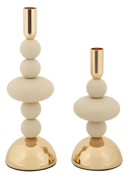 Porta Candele Galaxy Crema Set 2 Pz Ø10x30 cm - Ø10x22 cm in Ferro Crema e Oro