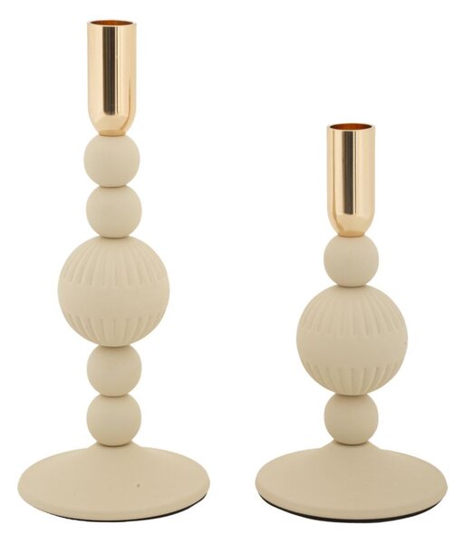Porta Candele Aster Crema Set 2 Pz Ø10x25,5 cm - Ø10x20 cm in Ferro Crema e Oro