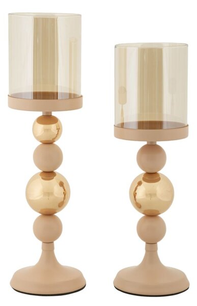Porta Candele Glassy Rosa Set 2 Pz Ø10x36 cm - Ø10x32 cm in Ferro Rosa e Oro