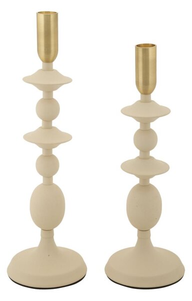 Porta Candele Gemini Crema Set 2 Pz Ø10x33 cm - Ø10x29 cm in Ferro Crema e Oro