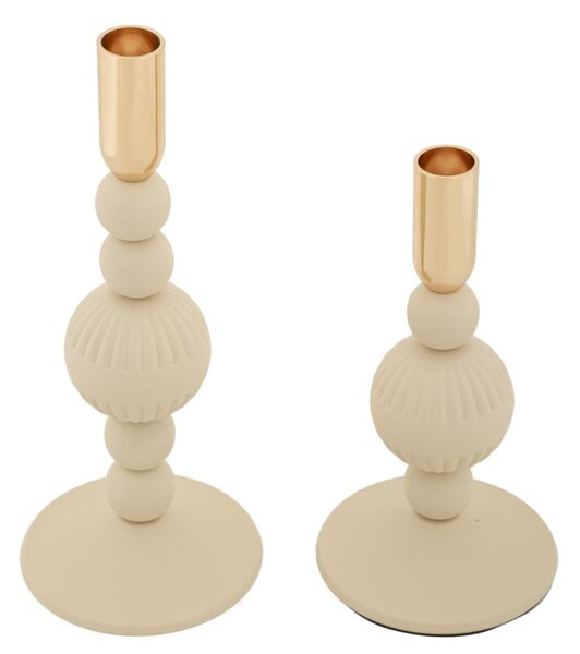 Porta Candele Aster Crema Set 2 Pz Ø10x25,5 cm - Ø10x20 cm in Ferro Crema e Oro