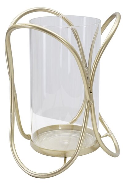 Porta Candele Glox Gold Ø16x21,5 cm in Ferro e Vetro Oro