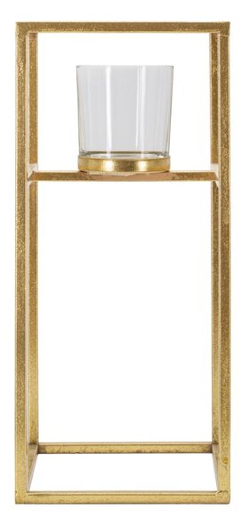 Porta Candele Elegant 15x15x35 cm in Ferro e Vetro Oro