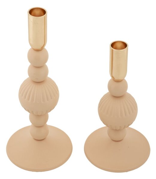 Porta Candele Aster Rosa Set 2 Pz Ø10x25,5 cm - Ø10x20 cm in Ferro Rosa e Oro