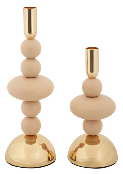 Porta Candele Galaxy Rosa Set 2 Pz Ø10x30 cm - Ø10x22 cm in Ferro Rosa e Oro
