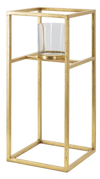 Porta Candele Elegant 15x15x35 cm in Ferro e Vetro Oro