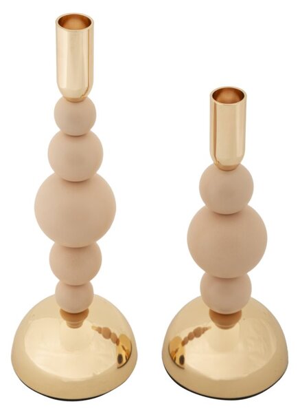 Porta Candele Bolly Rosa Set 2 Pz Ø10x29,5 cm - Ø10x24 cm in Ferro Rosa e Oro