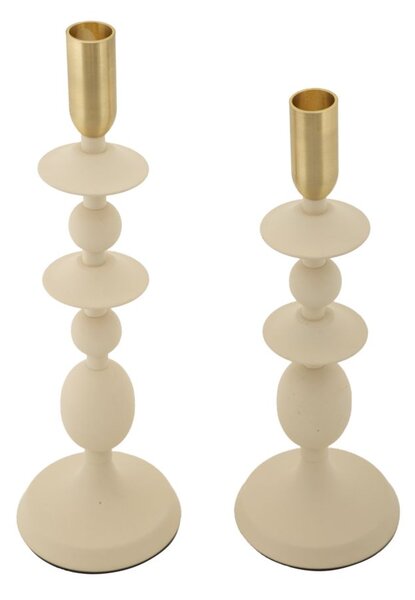 Porta Candele Gemini Crema Set 2 Pz Ø10x33 cm - Ø10x29 cm in Ferro Crema e Oro