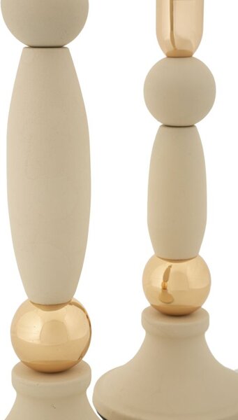 Porta Candele Strek Crema Set 2 Pz Ø9,5x30 cm - Ø9,5x25 cm in Ferro Crema e Oro