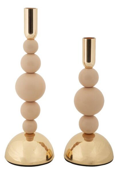 Porta Candele Bolly Rosa Set 2 Pz Ø10x29,5 cm - Ø10x24 cm in Ferro Rosa e Oro