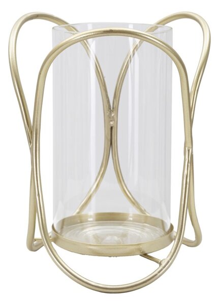 Porta Candele Glox Gold Ø16x21,5 cm in Ferro e Vetro Oro