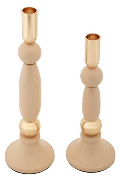 Porta Candele Strek Rosa Set 2 Pz Ø9,5x30 cm - Ø9,5x25 cm in Ferro Rosa e Oro