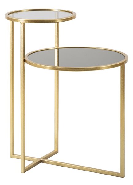 Tavolinetto 2 Levels 50x40x60,5 cm in Ferro e Vetro Oro