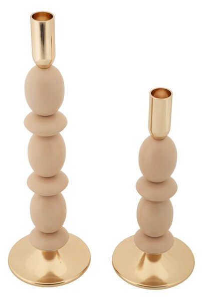Porta Candele Shuttle Rosa Set 2 Pz Ø10x33,5 cm - Ø10x25 cm in Ferro Rosa e Oro