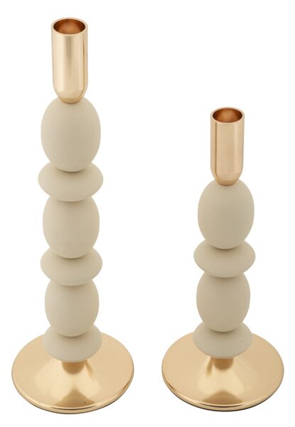 Porta Candele Shuttle Crema Set 2 Pz Ø10x33,5 cm - Ø10x25 cm in Ferro Crema e Oro