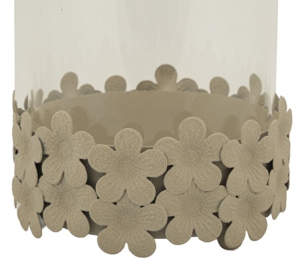 Porta Candele Dune con Vetro Ø14x21 cm in Ferro e Vetro Crema