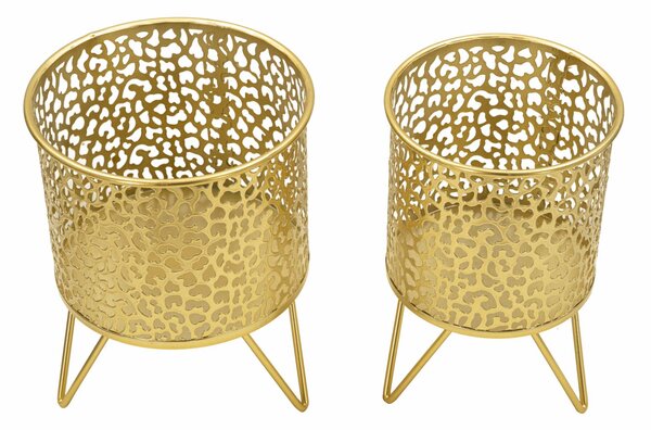 Porta Vasi Piny Coppia Ø16x20 cm - Ø13x20 cm in Ferro Oro