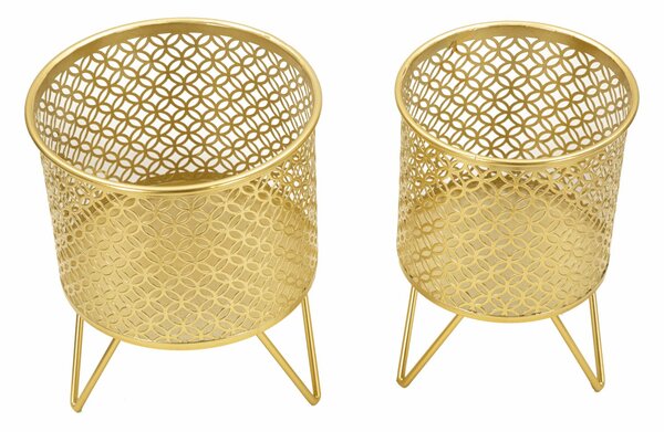 Porta Vasi Ceci Coppia Ø16x20 cm - Ø13x20 cm in Ferro Oro