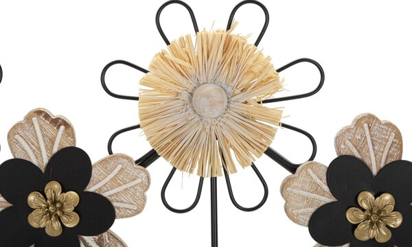 Appendiabiti Ferro, Legno Raffia 61x5,5x30,5 cm in Ferro e MDF e Rafia Nero e Marrone