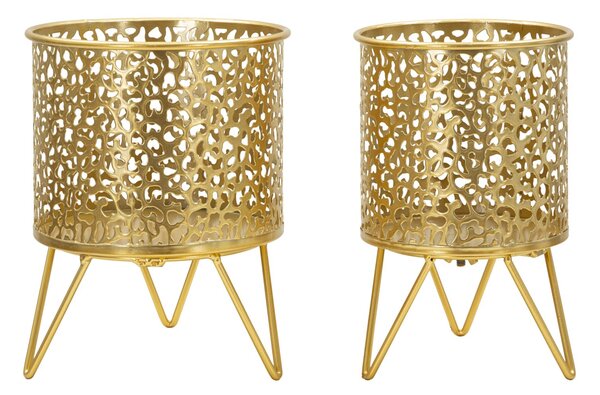 Porta Vasi Piny Coppia Ø16x20 cm - Ø13x20 cm in Ferro Oro