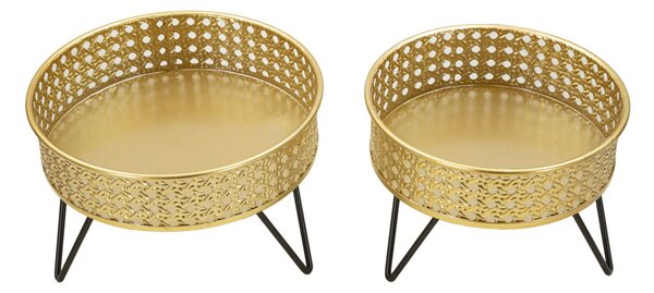 Porta Vasi Bossy Coppia Ø20,5x13 cm - Ø18x13 cm in Ferro Nero e Oro