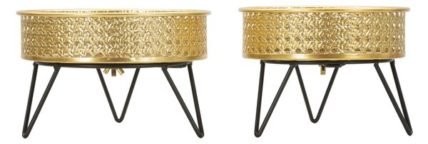 Porta Vasi Bossy Coppia Ø20,5x13 cm - Ø18x13 cm in Ferro Nero e Oro
