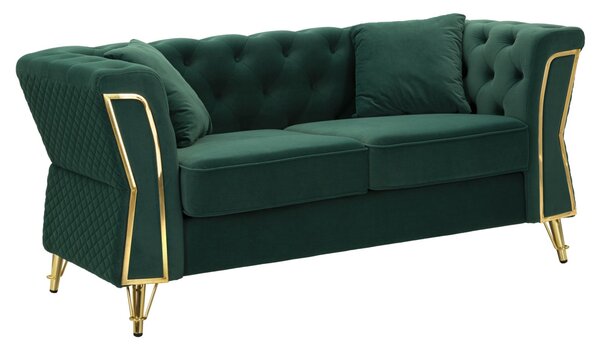 Divano Emy Verde con Cuscini 162x83x76 cm in Legno e Poliestere