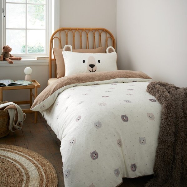 Set copripiumino e federa da bambini marrone e color crema in micropile per letto singolo 135x200 cm Cosy Bear – Catherine Lansfield